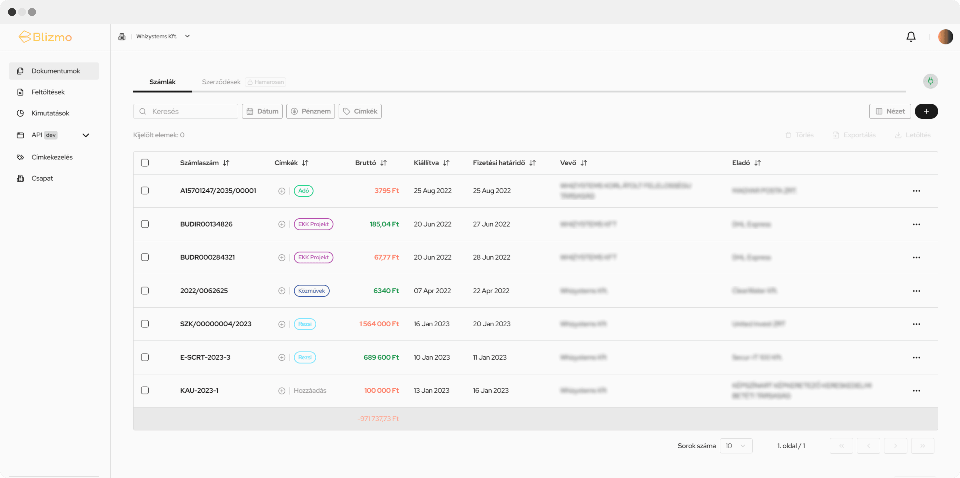 Documents page view with uploaded invoices